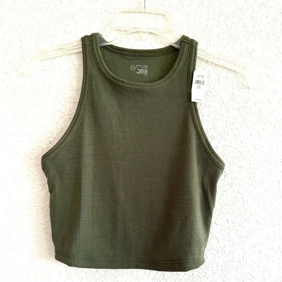Aerie Offline  Green Ribbed Soft Crop High Neck Tank Top - Picture 5 of 5